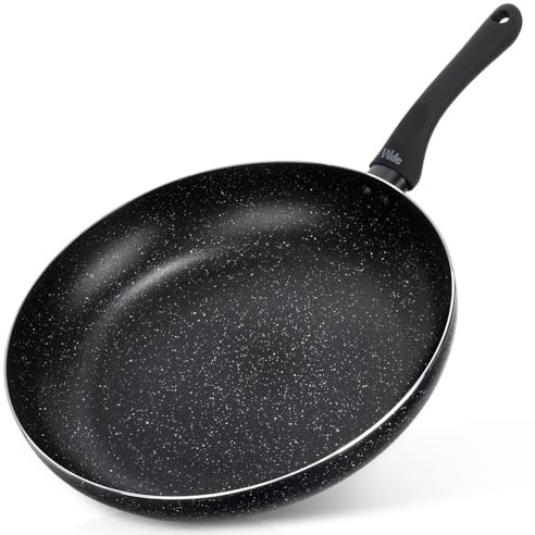 Vilde Sartén de granito de 32 cm, antiadherente con revestimiento de granito, sartén de inducción, apta para gas y eléctrica, sartén pequeña para asar y guisar saludables