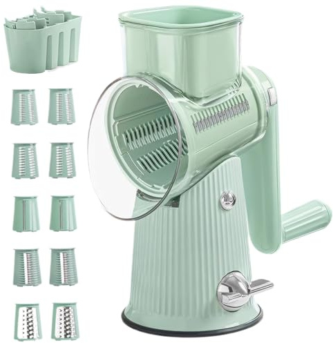 Râpe à fromage rotative, râpe à manivelle 5 lames avec base ventouse, multifonctionnelle pour le fromage et les légumes