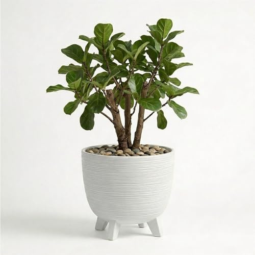 GEEZY White Plant Pot with Legs, 39.5 cm - Weather Resistant Indoor & Outdoor Planter - Modern Textured Flower Pot for Living Room, Garden & Patio