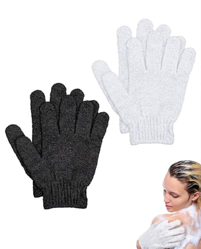 QYLNEX 4 Pcs guante exfoliante de doble cara guantes de ducha para eliminar la piel muerta guantes de baño, exfoliación accesorios de ducha para belleza spa masaje diario,Blanco/Negro
