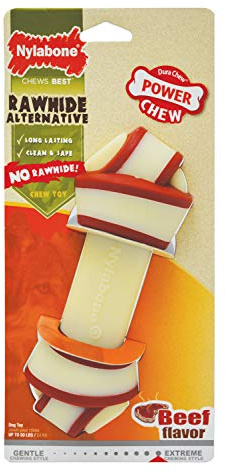 Nylabone Alternative au cuir brut, jouet à mâcher qui ne laisse aucun dégâts, os noué, arôme bœuf, pour les gros chiens (jusqu’à 23kg), Chiens à mâchouillage puissant/extrême