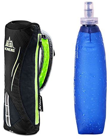 AONIJIE Männer/Frauen Sport Quick Grip Chill Handheld Water Bottle Trinkflasche mit 500ML Kapazität für Laufen Marathon Radfahren Joggen Wandern Reisen (Schwarz)