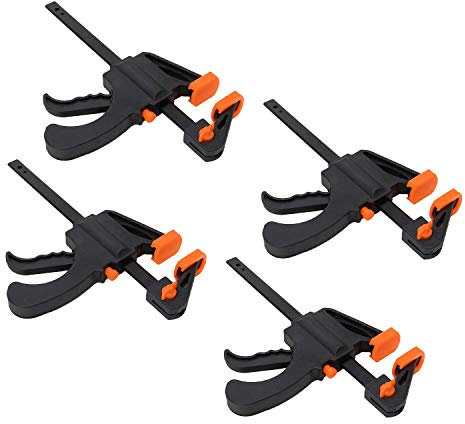 XFORT Quick Grip Clamps, Ratchet Bar Clamps, One Handed Bar Clamp, Ideal for Fast and Easy Clamping Applications [4 inch, 4 Pack]