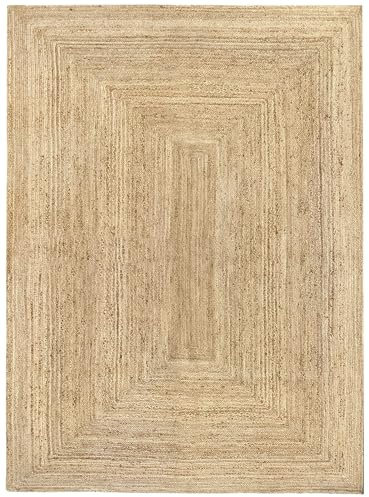 HAMID Jute Teppich, Alhambra Teppich Handgewebt 100% Naturfaser de Jute, Wohnzimmer, Schlafzimmer, Flurteppich, Farbe Natur (240x350cm)
