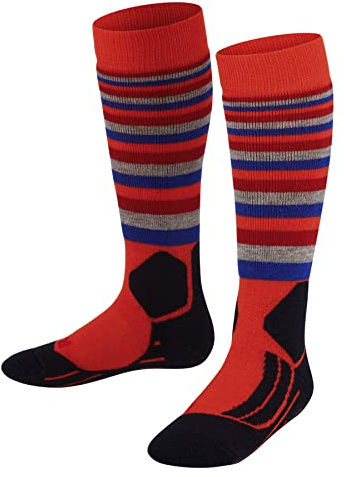 FALKE Unisex Kids SK2 Intermediate Stripes K Kh Wool Warm Thick 1 Pair Skiing Socks, Orange Samba 8182, 6-8.5