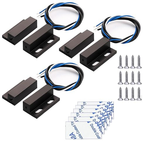 Gebildet 3 Sätze Schwarzer Magnetschalter, Verkabelung NO/NC, Versenkter Türsensor, Versteckter Fensterkontakt, Reed-Schalter für Zugangskontrolle, Ersetzen des Alarmsystems