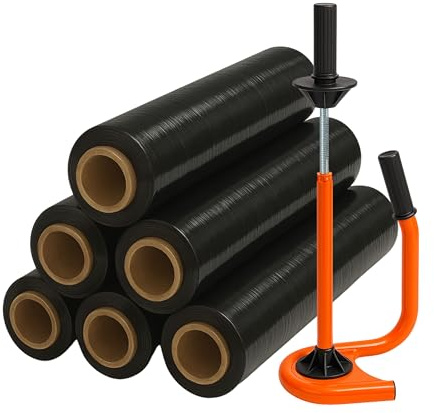 Freiziel® Profi Abroller Premium Orange+ 6 Rollen 2,5 kg Stretchfolie 23 my (schwarz)