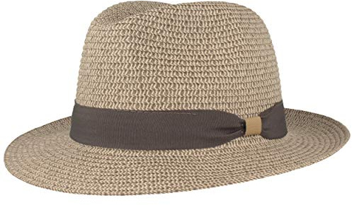 Breiter Strohhut Trilby Sommerhut Sonnenhut aus 100% Papier knautschbar mit Garnitur Besonders Leicht, Flexibel, Hautfreundlich Bequem Grau meliert, M