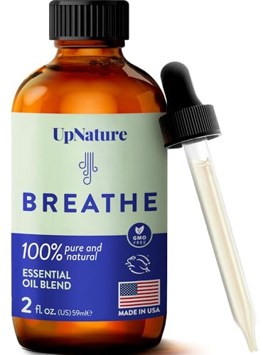 UpNature Breathe Essential Oils Blend (Large 2oz) Breath Relief Eucalyptus and Menthol Blend - Essential Oils for Diffusers for Home Humidifier - Vaporizer Liquid Aromatherapy Oils