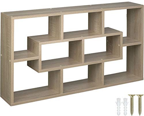 tectake® Wandregal mit 8 Fächern, Hängeregal 85 x 16 x 48 cm, Bücherregal Wand, Wanddeko Wohnzimmer Möbel, Schlafzimmer Deko, Schweberegal, Flur Möbel, Wandregal Kinderzimmer - Holz hell, Eiche Sonoma