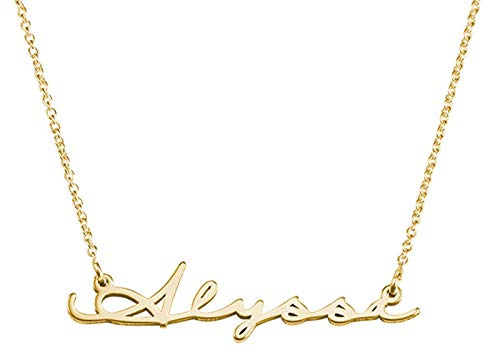 MYKA Personalisierte Namenskette im Signaturstil aus Sterling Silber 925 - Vergoldet - Anpassbar Weihnachten Typenschild Name Schmuck Geschenk für Damen - Mutter - Freundin
