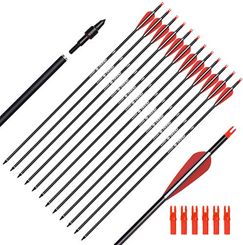 Elong 12 stycken pilar, 79 cm kolfiberpilar, bågpilar, jaktpilar för båge, recurvebåge, långbåge och traditionell båge, utomhus, målskytte