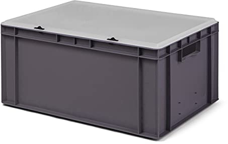 Design Eurobox stapelbar låda, förvaringsbehållare, plastlåda i 5 färger och 16 storlekar med transparent lock (matt) (grå, 60 x 40 x 28 cm)
