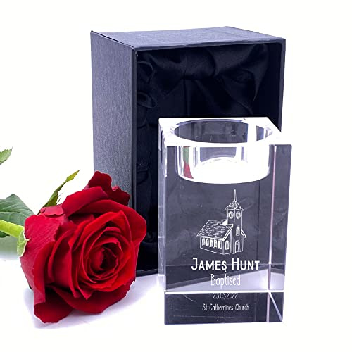Personalised Baptism Keepsake Tea Light Candle Holder With church