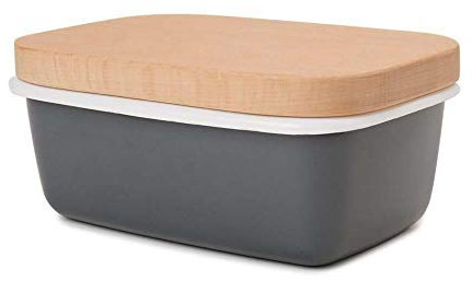 CJCSM Mantequera, Mantequillera Grande con Tapa De Madera, Mantequera para Encimera Almacenamiento De Alimentos Mantequilla Mantequilla Fresca Contenedor Serveware (Gray)