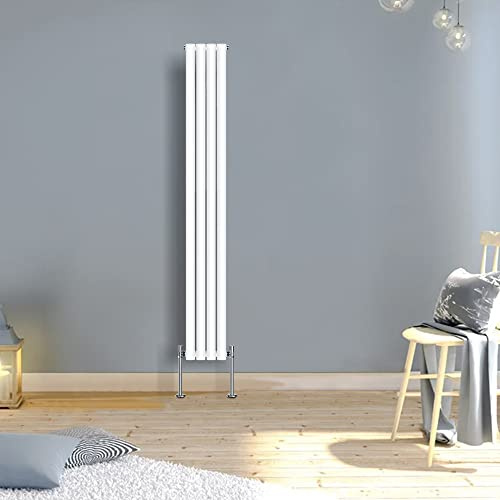 Warmehaus 1800x236mm Tall Vertical Modern White Single Oval Panel Radiator | Slimline Designer, Wall Mounted or Floor Standing Radiators, Central Heating, Mild Steel, Bathroom Column Radiator