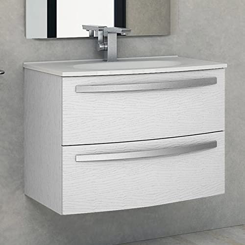 Yellowshop, Stella, Mobile Bagno Sospeso Curvo 2 Cassetti, Bianco Frassinato, 75 cm