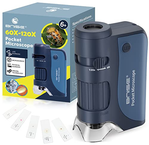 Microscopio tascabile per bambini, microscopi portatili 60X-120X zoom con LED, mini microscopio portatile con 5 vetrini per microscopio per apprendimento, educazione ed esplorazione