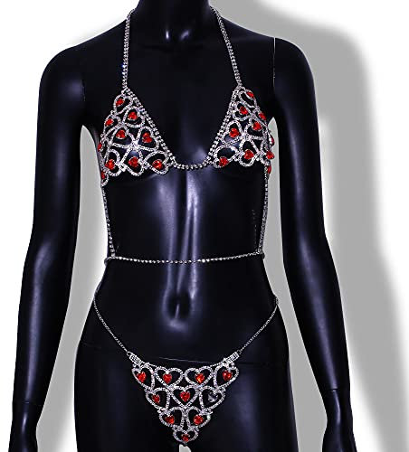 RWRAPS Diamant Brust BH Höschen glitzernde Strass Körperkette Kristall Bikini Brust Schmuck Dessous Frau Sexy Nachtclub Kleidung (Silber)