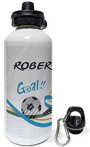 LolaPix Biberon Agua Bebe. Botella Personalizada. Botella Agua Niños. Botella Aluminio Personalizada. Con 2 Tapones Cierre. Fútbol