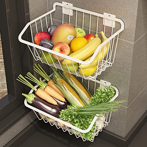 Estante De Especias De Cocina De Acero Inoxidable,Cesta De Almacenamiento Montada En La Pared, Cesta De Fruta Y Verduras Fruteros De Cocina Modernos for Verduras Y Frutas Frescas,Blanco estante para f