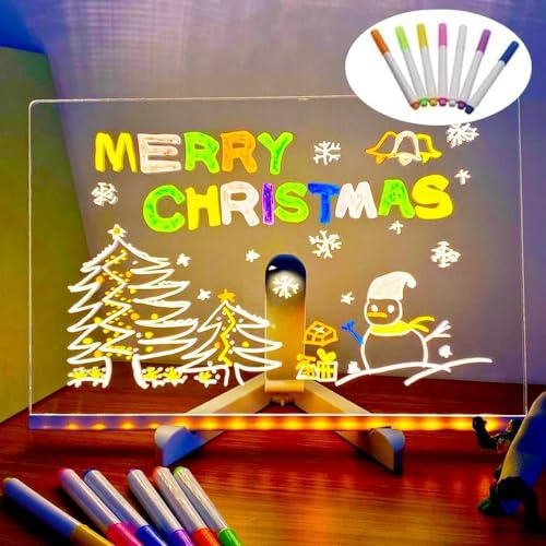 LED Drawing Board for Children, LED Light Up Drawing Board Kids, Dry Erase Led Note Board with 7 Colors Pen, Doodle Glow Illuminated Message Lamp Gift for School Cafe Home Office Christmas (30x20cm)
