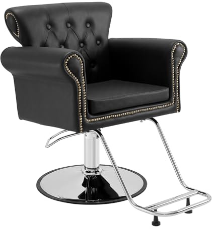 VEVOR Frisörstol 150 kg viktkapacitet, frisörstol av svamp, PU träplatta, järn, användarstol, höjdjusterbar barberstol, 360° roterbar, barberstol, frisörinredning 98 x 77 x 90,5 cm
