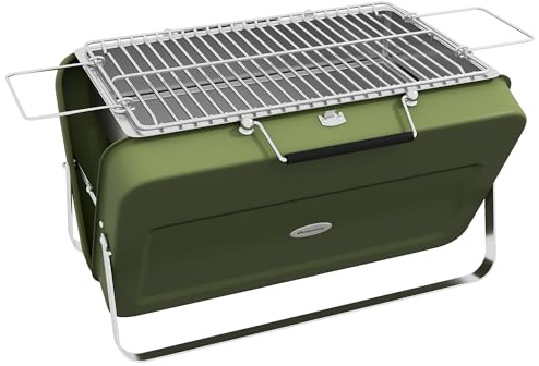 Outsunny Portable Mini Charcoal Barbecue Grill with Suitcase Shell, Outdoor Folding Tabletop BBQ Grill for Garden Camping Picnic Party, Green
