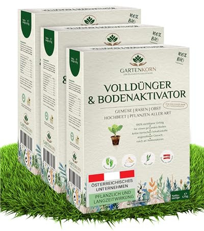 Gartenkorn Bio Bodenaktivator & Rasendünger [5,1 kg/35 bis 52m²] – Bodenaktivator für Pflanzen & Gemüse, Bodenverbesserer Garten, Organischer Rasendünger Herbst, Streuwagen geeignet