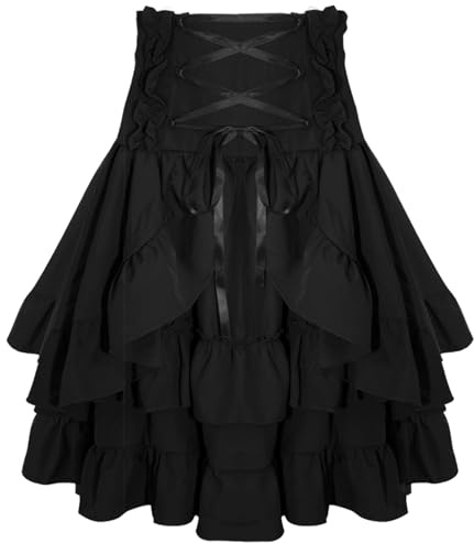 FEOYE Damen Gothic Steampunk Rock Mittelalter Renaissance Rock Viktorianischer Piratenrock Vintage Kleid A-Linie Hoher Taille Halloween Karneval