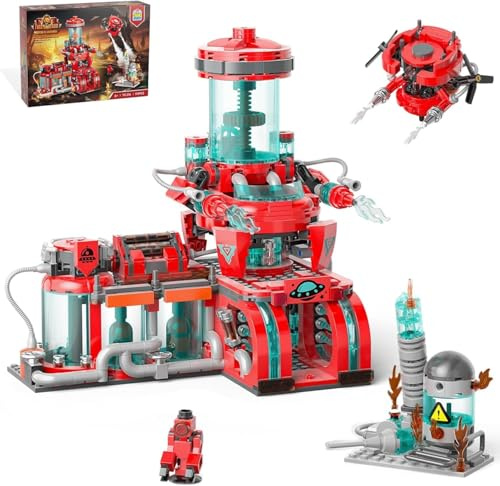 QLT QIAOLETONG Giocattolo da costruzione della stazione dei pompieri, blocchi di costruzione spaziali con antincendio e robot, set di giocattoli MOC per costruzione STEM regali educativi per 8+