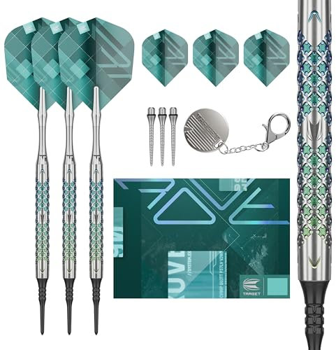 Target Darts Rove Softdarts, 90% Tungsten Dart-Set, Barrel 10-20G | Grün & Silber Darts, Dart-Set mit Pixel Spitzen, Elektronische Darts, Softdarts