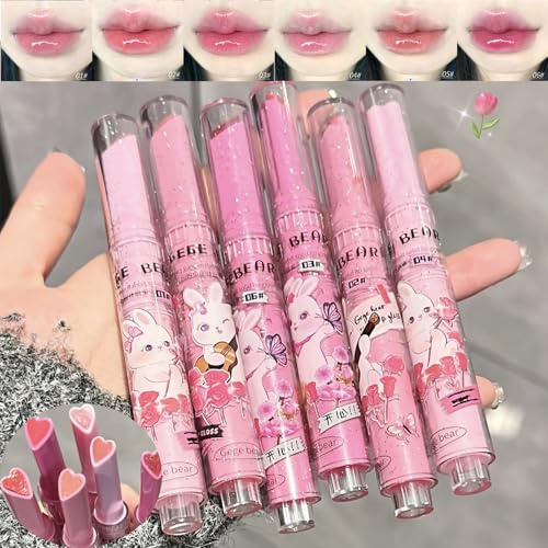 Riroenst 6 Farben Crystal Jelly Lippenstift Set, getönte herzförmige Lippenbalsam, Spiegel feuchtigkeitsspendender Lipgloss, wasserdichte lang anhaltende pflegende Lippenpflege Lippentönung