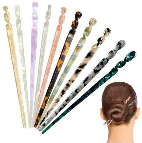 10PCS Acetate Hair Sticks - Vintage Tortoise Shell and Leopard Print Chopsticks, Long Chinese Styling Pins Accessories for Women Girls Bun Chignons and Everyday Updos
