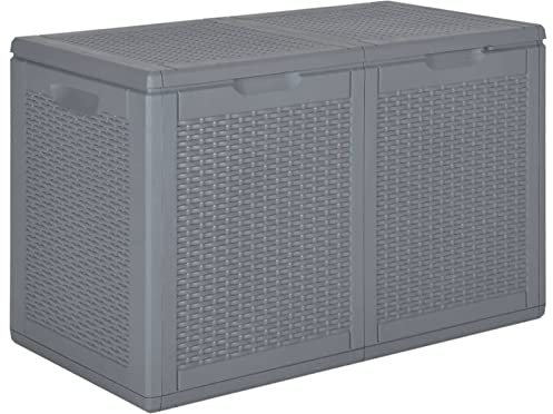 Xichuzi Gartenbox Grau PP Rattan 180 L, Kissenbox Outdoor WassBerdicht, Auflagenbox, Aufbewahrungsbox, Terrassenschrank, Gartentruhe, Gartenkiste, Garten Aufbewahrung - 364060