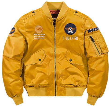 BININBOX Flygarjacka herr ståkrage bomberjacka höst vinter, Gult, 4XL