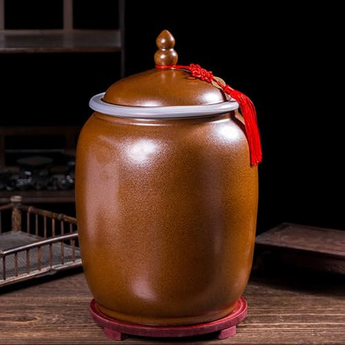 HARELA Ceramic Rice Cylinder with Lid, Household Ceramic Sealed Rice Storage Tank, 5KG/10KG/15KG/25KG Classic Food Dispensers, for Rice, Soybeans, Corn, Flour, Oatmeal(33 * 20.5cm/13 * 8.1in)