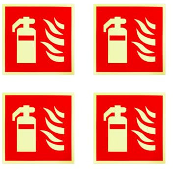 Señales de Extintor de Incendios,4 Piezas PVC Autoadhesivo Señal Fotoluminiscente Extintor para Hogar Oficina Obra y Coche 15 x 15 cm