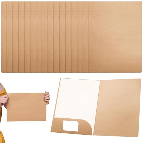 16 stycken dokumentmapp A4 kraftpapper: Presentationsmapp med kortslitsar, 310 x 220 mm mapp projektmappar, ringpärm papper för kontor, hem, skola och företag (brun)