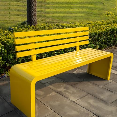 QSNYJPL Verdickte Verzinkte Gartenbank, Parkbank aus Edelstahl für Den Außenbereich, Lattenrost-Design mit Rückenlehne, Sitzbank für Veranda, Garten, Rasen, Hinterhof(Yellow,80x40x150 cm/31x16x59 in)