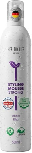 HLV – Styling Mousse Strong, Volumen Schaumfestiger für Starken Halt & Extra Fülle, VEGAN, Speziell für Feines Haar Geeignet, Schaum für Volumen & zum Föhnen, Locken Festiger, Haarstyling (500ml)