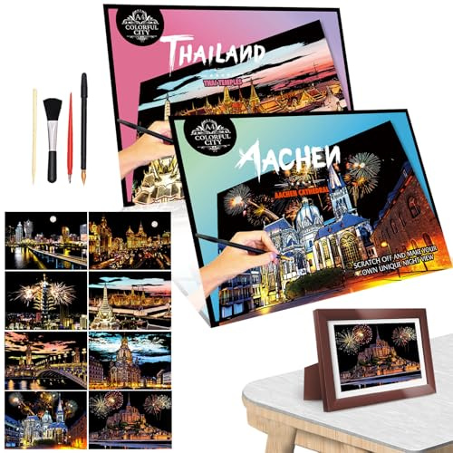 Niewalda Scratch Painting & Scratch Art für Erwachsene, 8PC Kratzmalerei Scratchboard für Erwachsene, Geschenke & Kunsthandwerk Kits mit 4 Werkzeugen