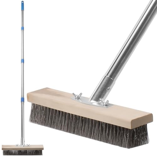 PINGEUI Paquete de 2 escobas de alambre de acero inoxidable, cepillo de alambre ajustable de mango largo, cepillo de fregar suelos para limpiar patios, terrazas, jardines (30 x 160 cm)