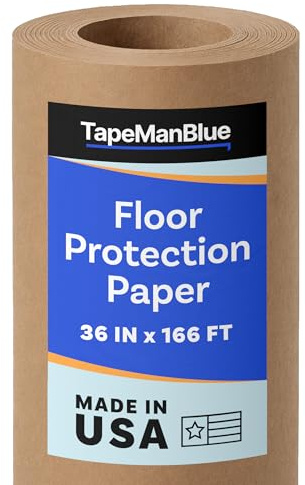 TapeManBlue Floor Protection Paper, 36 inch x 166 ft Roll, Made in USA, 69# Brown Rosin Masking Paper Roll, 100% Recycled, Thick Floor Covering for Painting, Moving, and Construction