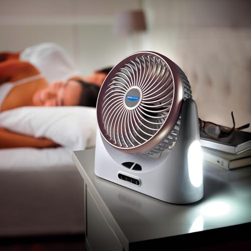3 PAGEN® Ventilador USB de mesa con luz LED, ventilador USB rosa y blanco con 3 velocidades y luz nocturna – Ventilador de pie silencioso portátil y potente – Batería de 11 horas – Incluye cable USB