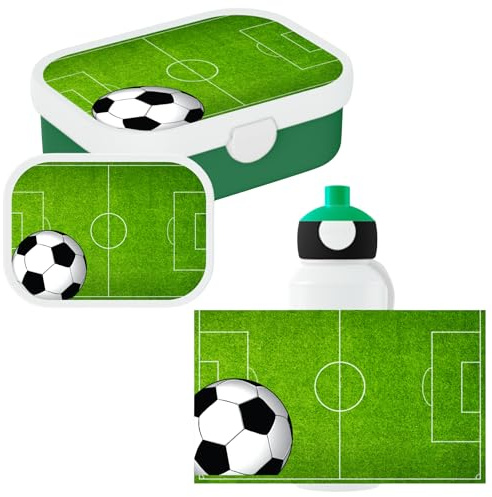 Mepal - Fiambrera Campus Fútbol - Set para niños con botella desplegable y fiambrera - Fiambrera para la escuela o de viaje - Apto para lavavajillas y sin BPA - 400ml+750ml - Fútbol - Campo de fútbol