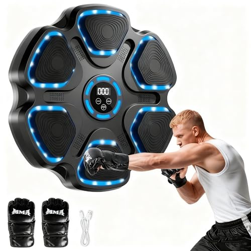 FBSPORT Music Boxing Machine,Smart Musik Boxen Machine mit Boxhandschuhen, Boxen Training Ausrüstung für Erwachsene Kinder, Boxmaschine mit Musik mit 7 Strike Points 11 Modi & 9 Geschwindigkeiten