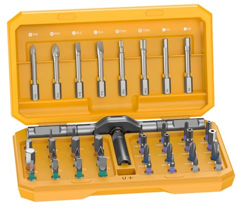 All in One 42 in 1 Magnetic Screwdriver Set Compact Precision Repair Kit for Games Console, Tablet, Ring Doorbell, Glasses, DIY Electronics Yellow