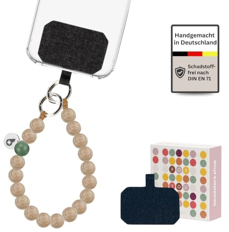 beadstars® Handykette kurz aus Holzperlen | Universal Handyanhänger für alle Smartphones | Handmade in Germany | kompatibel mit iPhone, Samsung u.a. | ideal als Geschenke für Frauen (Sagewood)