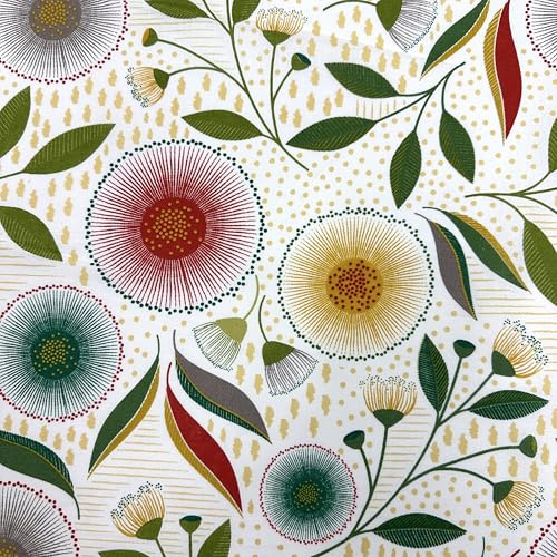 MAGAM-Stoffe Pusteblumen Baumwollstoff Dekostoff aus Frankreich ÖKO-TEX Meterware ab 50cm (Rot grün)